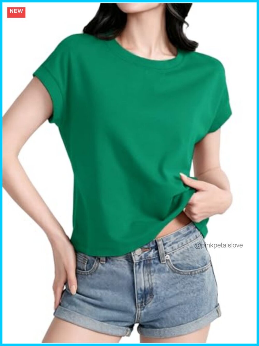 Womens Cap Sleeve Crewneck Crop Top Loose Fit Cotton Blend Summer Tee